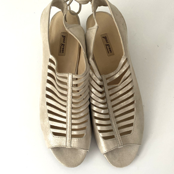 NWOB Paul Green Slingback Trisha Suede Sandal Gold Cut Out Open Toe 7.5 UK 10 US - Picture 3 of 8